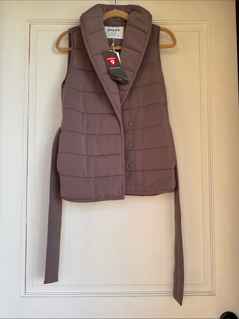 New With Tag SPANX Quilted Shawl-Collar Button Vest with Self-Tie Belt